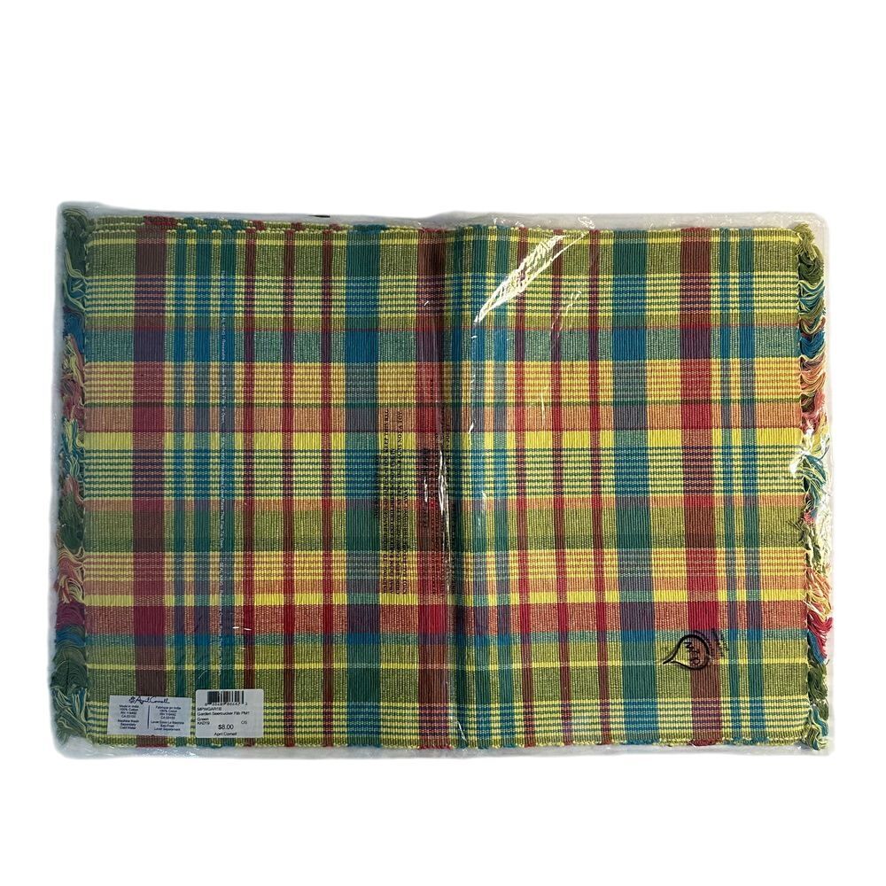 April Cornell Garden Seersucker Plaid Placemat Set of 4 Fringe 14x19 Inches NEW - Picture 2 of 5